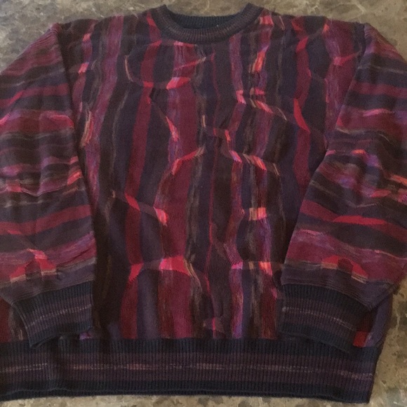 🔥VTG Coogi Style Protege Collection Maroon Multi Textured Crewneck Sweater L - Picture 6 of 11